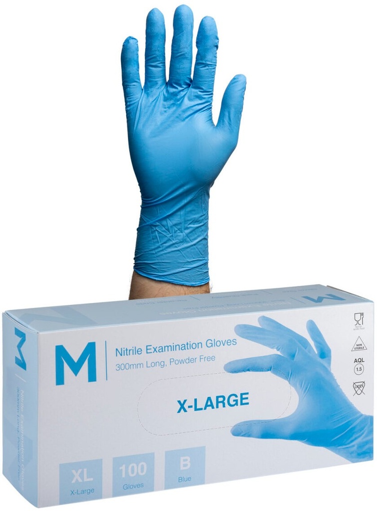 [LMD29385] Nitrile Long Cuff Examination Gloves Powder Free - Blue, XL, 300mm Cuff, 6.0g (1000)