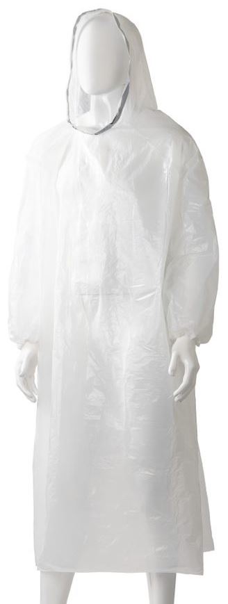 Polyethylene Hooded Ponchos - White, 800mm x 1300mm x 30mu (96)