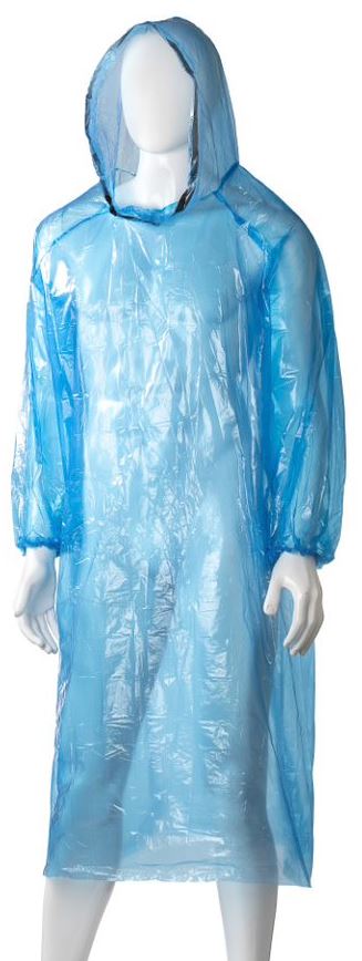 Polyethylene Hooded Ponchos - Blue, 800mm x 1300mm x 30mu (96)