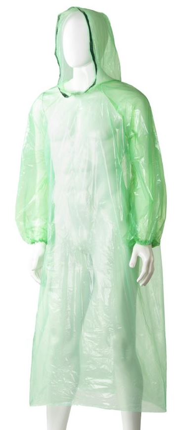 Polyethylene Hooded Ponchos - Green, 800mm x 1300mm x 30mu (96)      