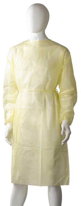 Polypropylene Coated Isolation Gown - Yellow, 1200mm x 1400mm, 40gsm (40) *Liquid Proof          