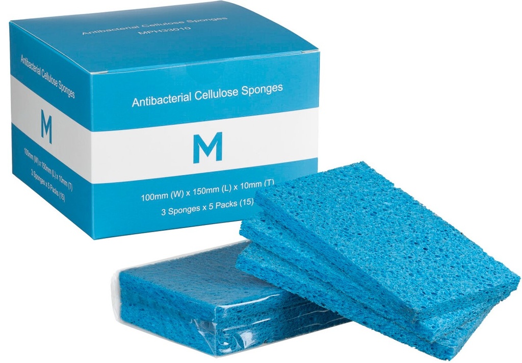 [LMD33010] Antibacterial Cellulose Sponges - Blue, 100mm x 150mm x 10mm, 3 Pieces (120)