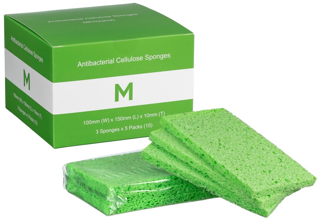[LMD33030] Antibacterial Cellulose Sponges - Green, 100mm x 150mm x 10mm, 3 Pieces (120)
