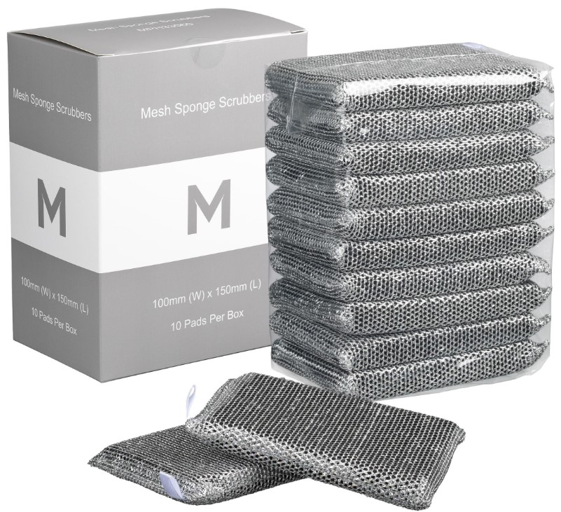 [LMD33060] Mesh Sponge Scrubbers - Silver/Black, 100mm x 150mm x 20mm (40)