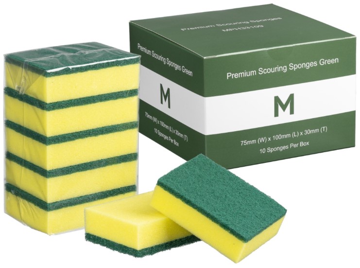 [LMD33109] Premium Scouring Sponges - Yellow/Green, 75mm x 100mm x 30mm (80) *Half Size