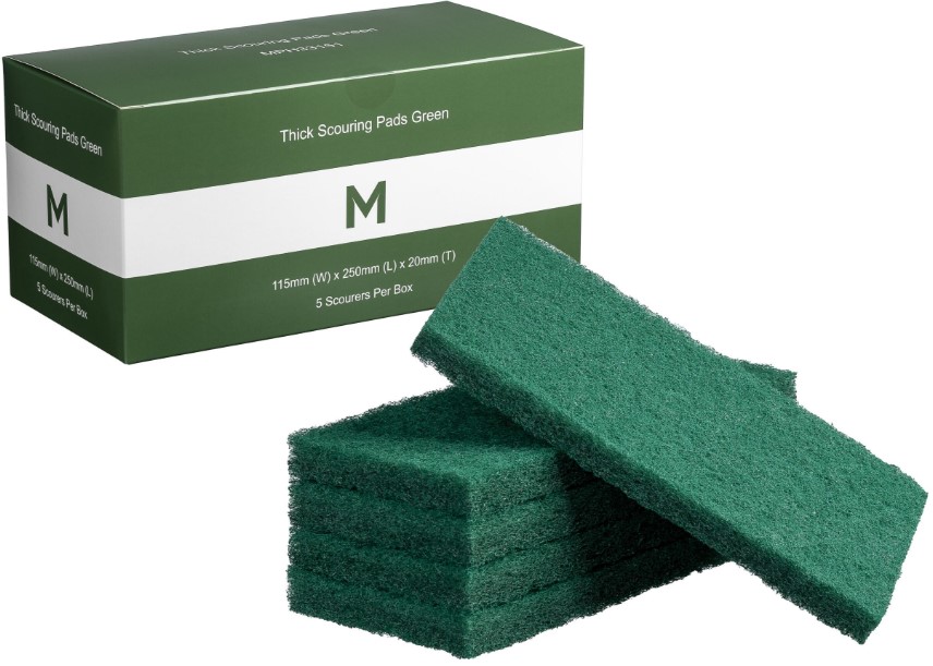 [LMD33151] Thick Scouring Pads - Green, 115mm x 250mm x 20mm (5) *Heavy Duty 