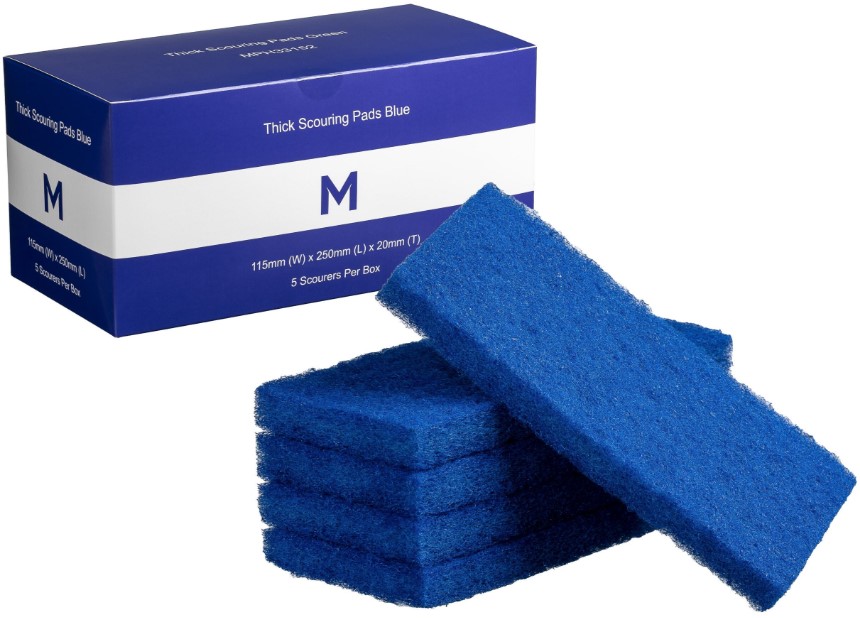 [LMD33152] Thick Scouring Pads - Blue, 115mm x 250mm x 20mm (5) *Light Duty