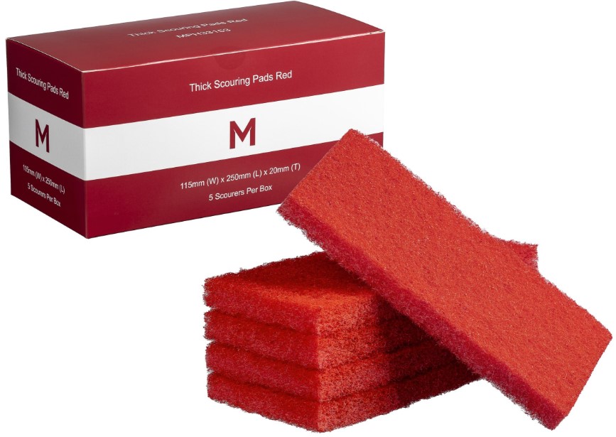 [LMD33153] Thick Scouring Pads - Red, 115mm x 250mm x 20mm (5) *Medium Duty 