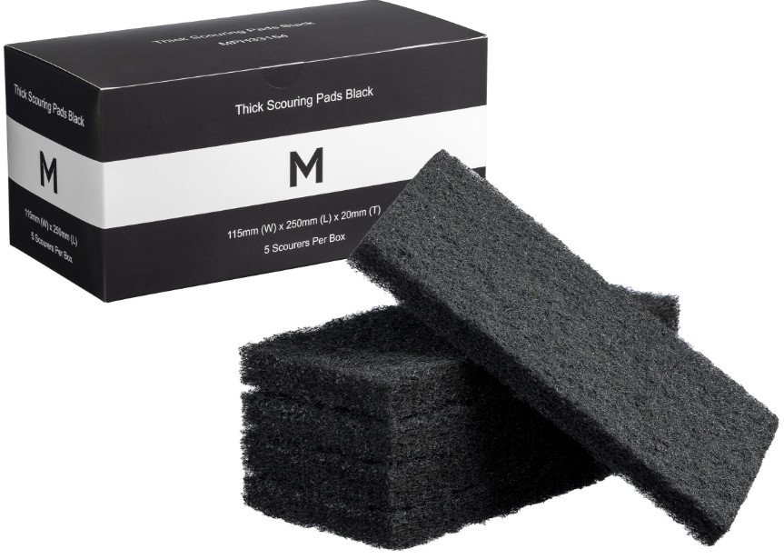 Thick Scouring Pads - Black, 115mm x 250mm x 20mm (5) *Extra Heavy Duty