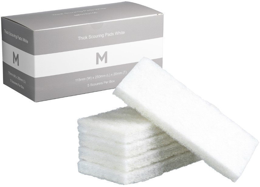 [LMD33155] Thick Scouring Pads - White, 115mm x 250mm x 20mm (5) *Non Scratch