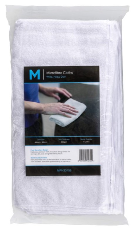 Microfibre Cloths - White, 400mm x 400mm, 300gsm (10) 