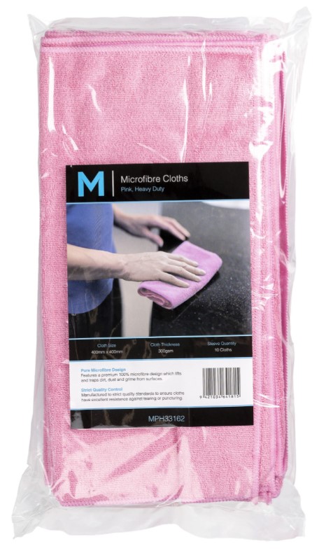 Microfibre Cloths - Pink, 400mm x 400mm, 300gsm (10) 