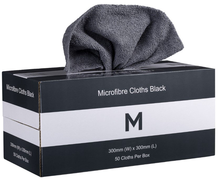 [LMD33173] Dispenser Microfibre Cloths - Black, 300mm x 300mm, 185gsm (50)