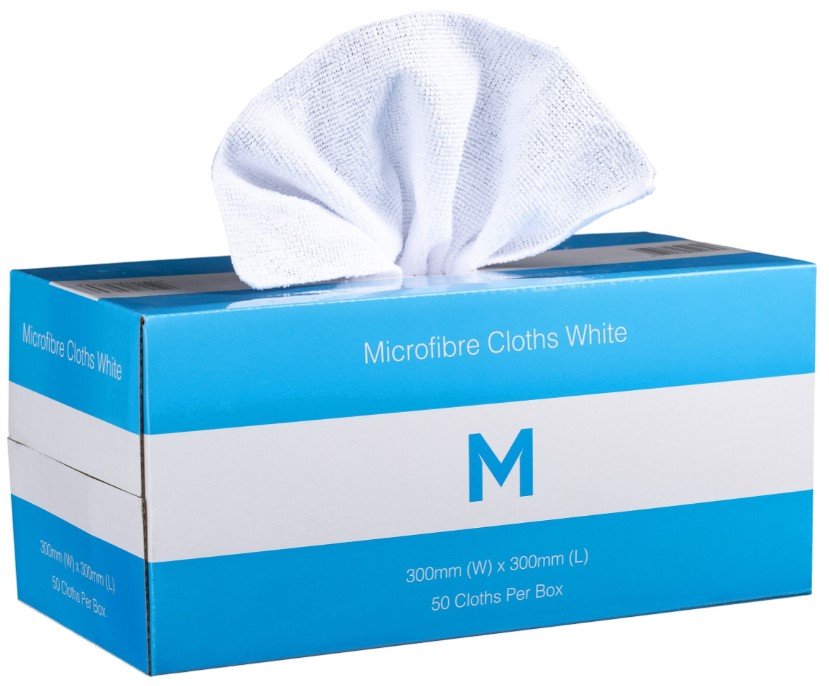 [LMD33179] Dispenser Microfibre Cloths - White, 300mm x 300mm, 185gsm (50)