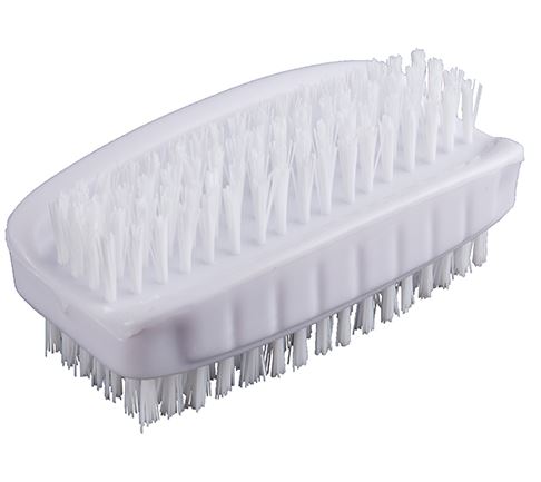 Double Sided Nail Brush - White, Stiff Bristles (6)