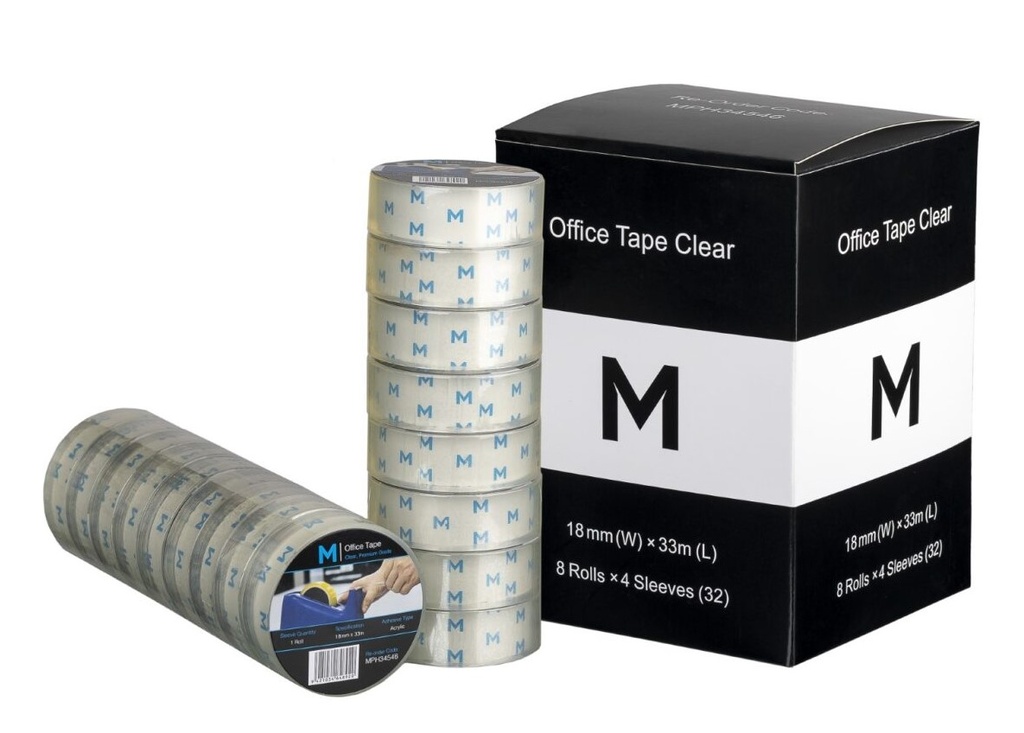 [LMD34546] Acrylic Office Tape - Clear, 18mm x 33m x 45mu, 25.4mm Core (128) *Small Core