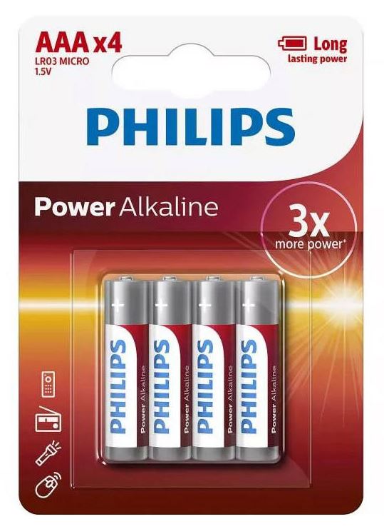 [LMD34680] Philips Power Alkaline Battery - Red, AAA (4)        