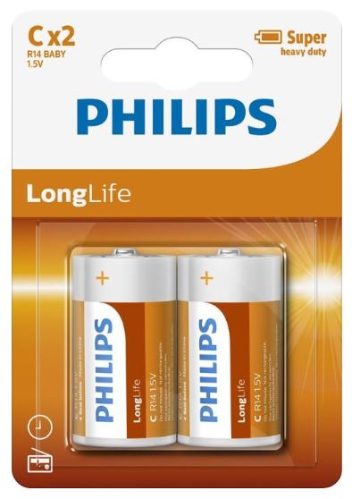 [LMD34695] Philips Long Life Battery - Orange, C Size (2)    