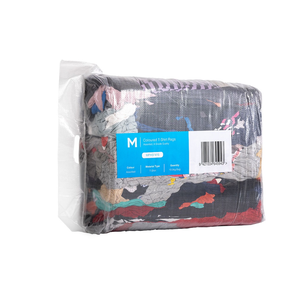 [LMD37415] Coloured T-Shirt Rags - Assorted, 10.0kg Compressed Bag (1) *A Grade Quality         