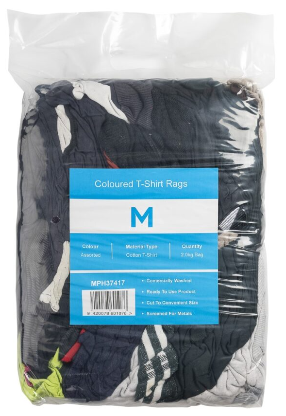 [LMD37417] Coloured T-Shirt Rags - Assorted, 2.0kg Compressed Bag (1) *A Grade Quality         