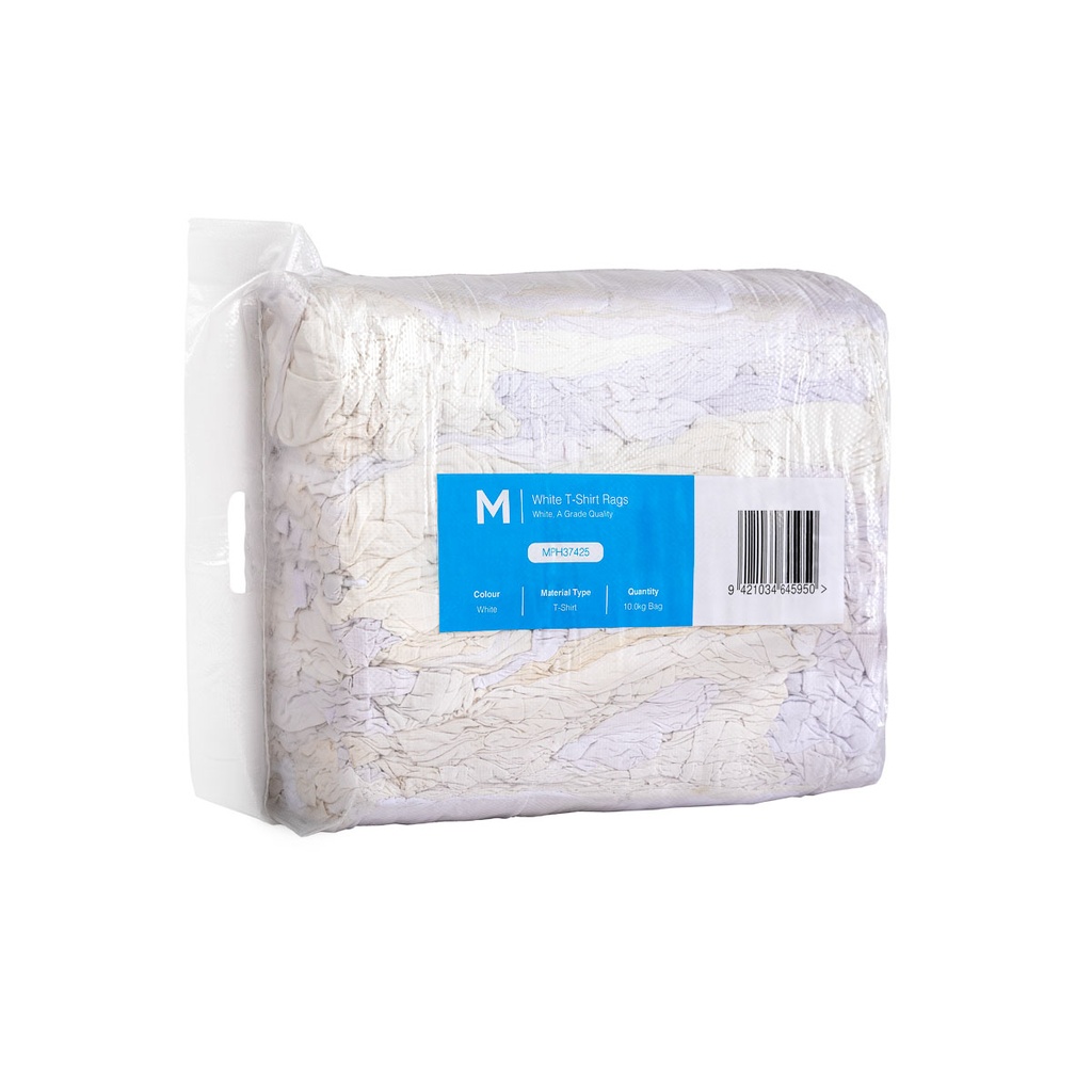 [LMD37425] White T-Shirt Rags - White, 10.0kg Compressed Bag (1) *A Grade Quality             