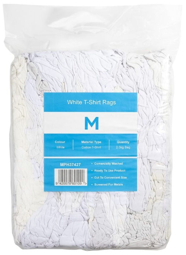 [LMD37427] White T-Shirt Rags - White, 2.0kg Compressed Bag (1) *A Grade Quality             