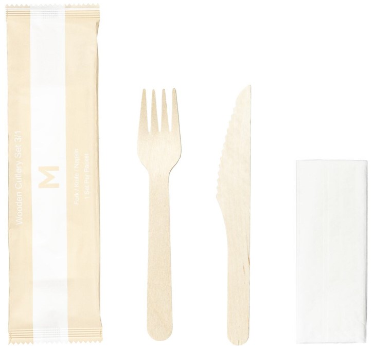 Wooden Cutlery Set 3/1 - Natural, Fork/Knife/Napkin, FSC 100%® (400) 