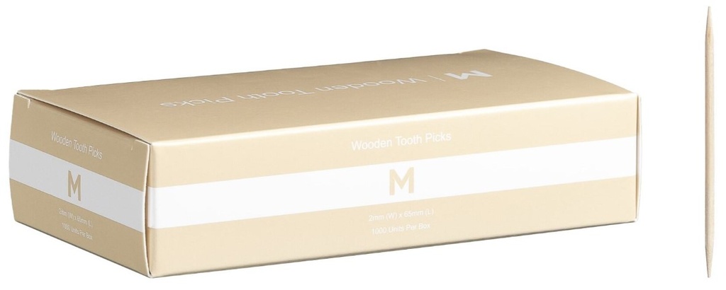 Wooden Tooth Picks Unwrapped - Natural, 2mm x 65mm Long, FSC 100%® (1000)