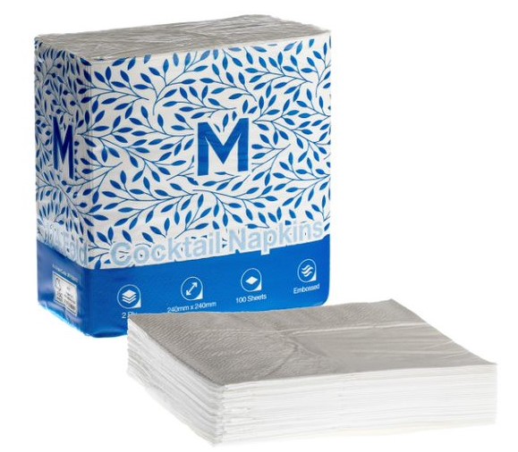 [LMD38410] Cocktail Napkins 1/4 Fold - White, 240mm x 240mm, 2 Ply, FSC Mix® (2000)