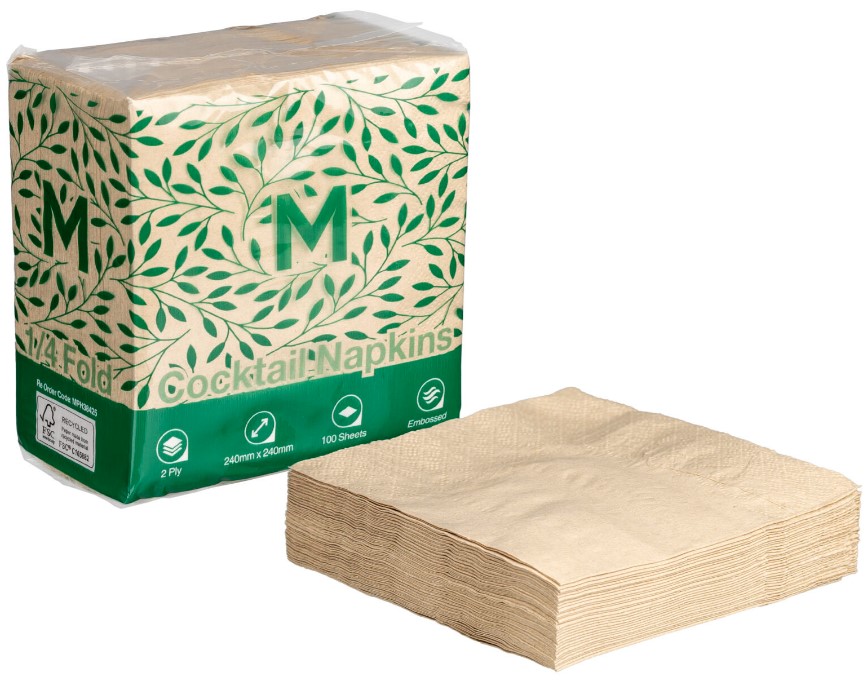 [LMD38425] Cocktail Napkins 1/4 Fold - Brown, 240mm x 240mm, 2 Ply, FSC Mix® (2000)