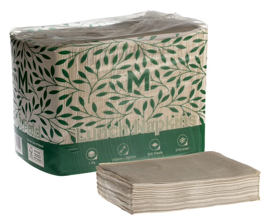 Lunch Napkins 1/4 Fold - Brown, 300mm x 300mm, 1 Ply, FSC Recycled® (3000)