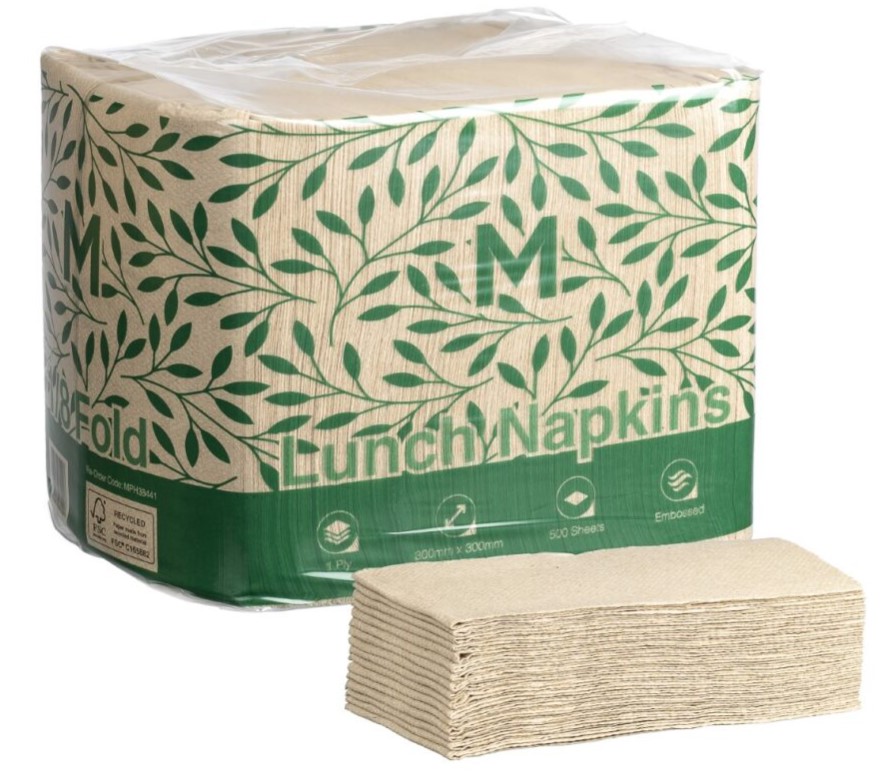 Lunch Napkins 1/8 Fold - Brown, 300mm x 300mm, 1 Ply, FSC Recycled® (3000)