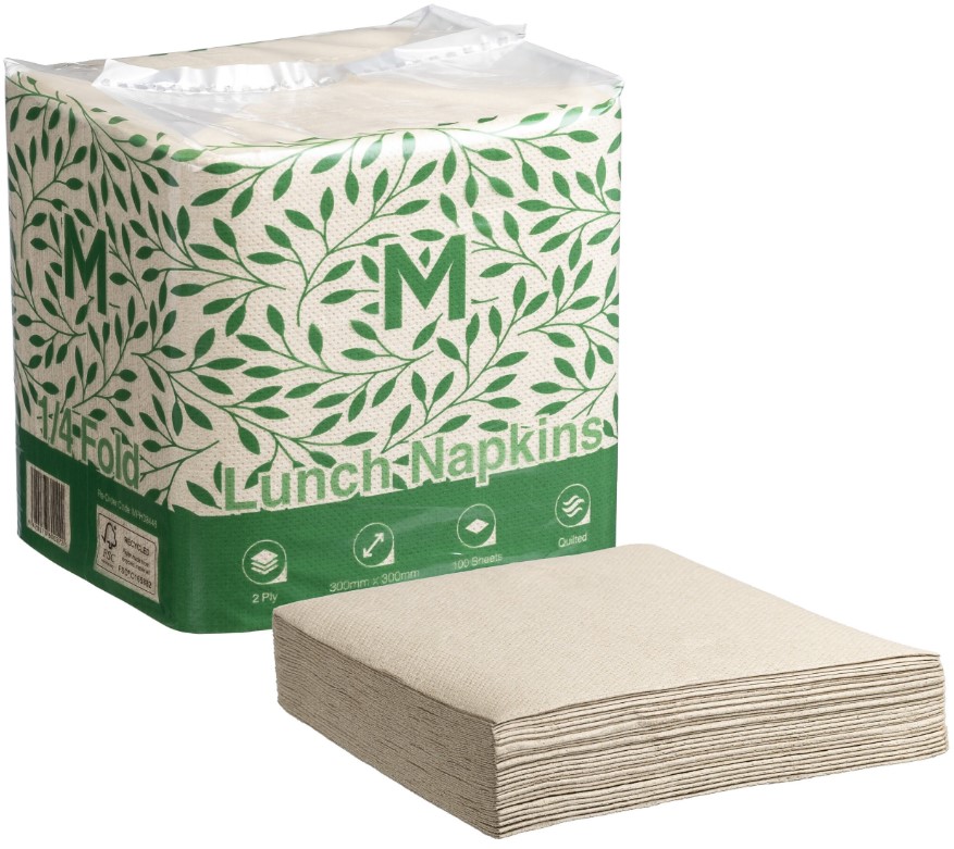 Quilted Lunch Napkins 1/4 Fold - Brown, 300mm x 300mm, 2 Ply, FSC Recycled® (1200)