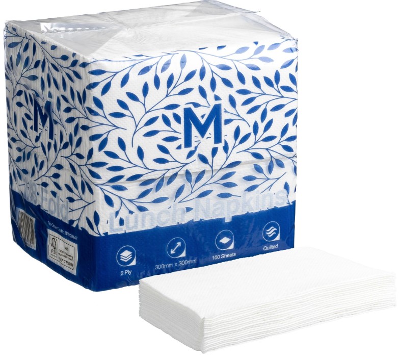 Quilted Lunch Napkins 1/8 Fold - White, 300mm x 300mm, 2 Ply, FSC Mix® (1200)