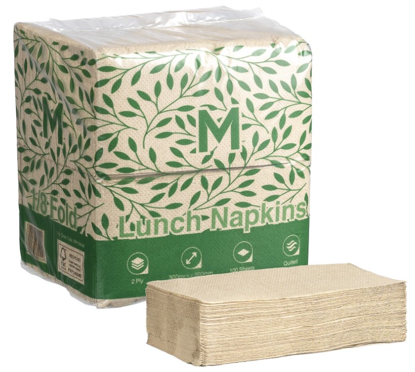 Quilted Lunch Napkins 1/8 Fold - Brown, 300mm x 300mm, 2 Ply, FSC Recycled® (1200)