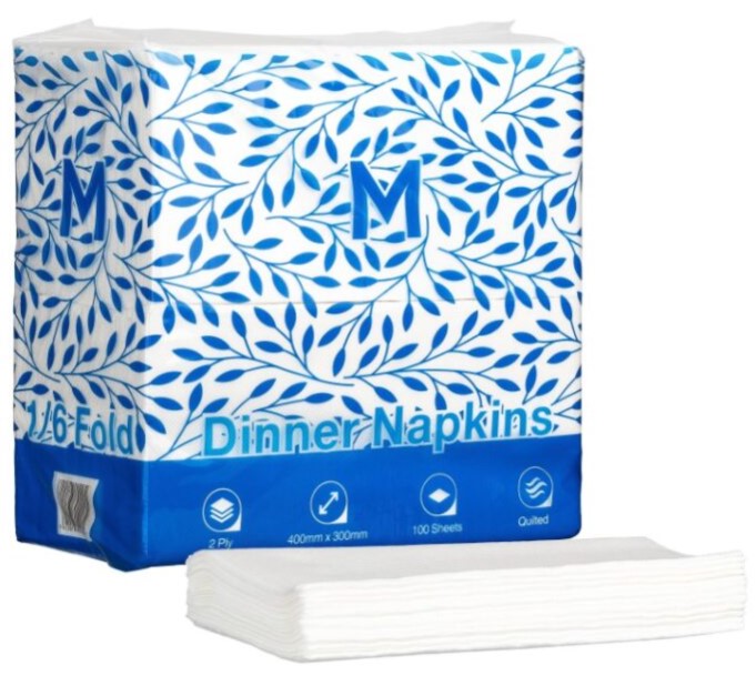 Quilted Dinner Napkins 1/6 Fold - White, 300mm x 400mm, 2 Ply, FSC Mix® (800)