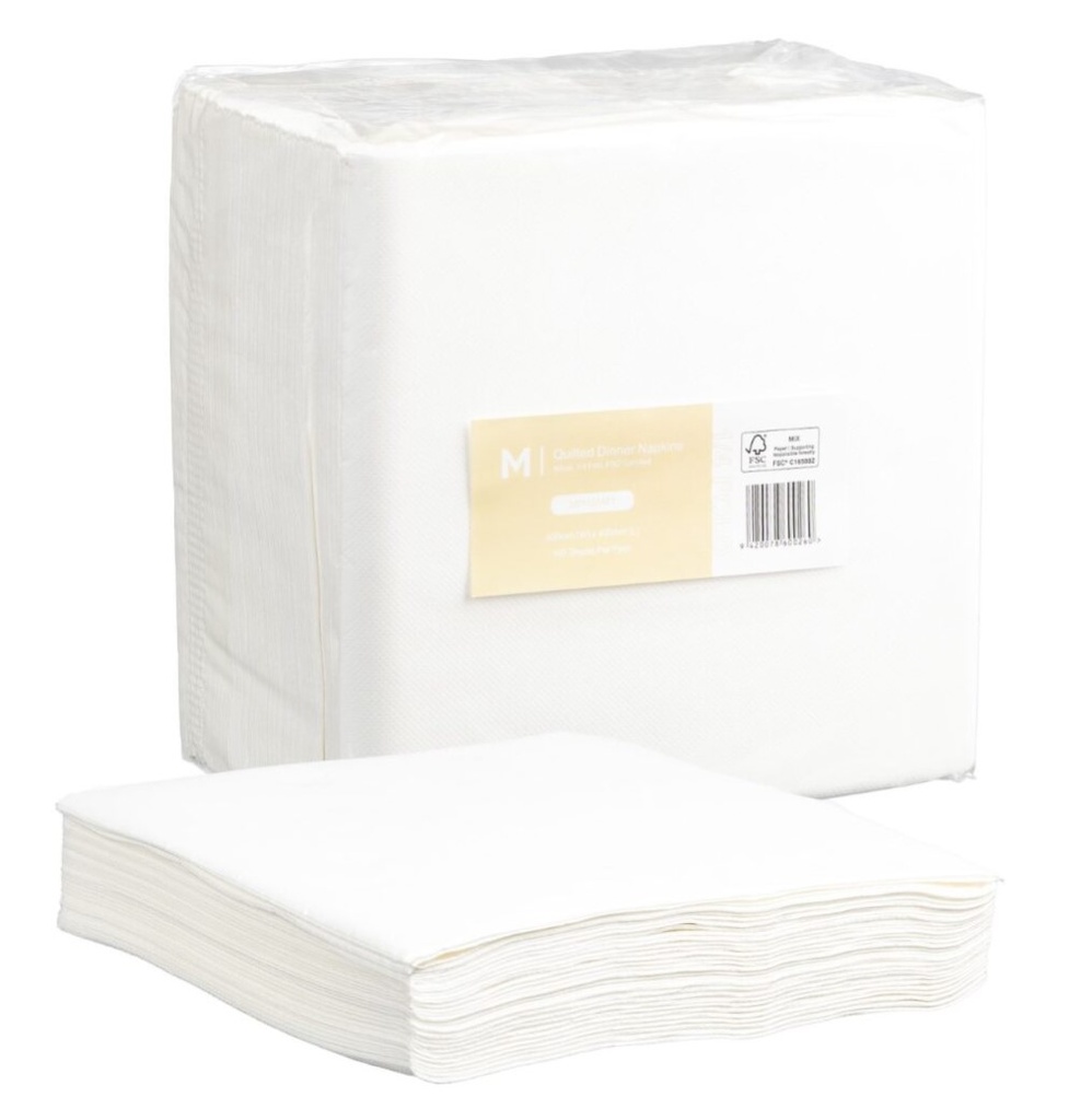 Quilted Dinner Napkins 1/4 Fold - White, 400mm x 400mm, 2 Ply, FSC Mix® (800)