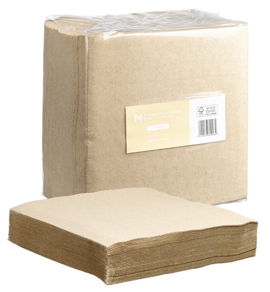 Quilted Dinner Napkins 1/4 Fold - Brown, 400mm x 400mm, 2 Ply, FSC Recycled® (800)