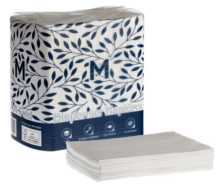 Dispenser Napkins - White, 210mm x 330mm, 1 Ply, FSC Mix® (6000)  