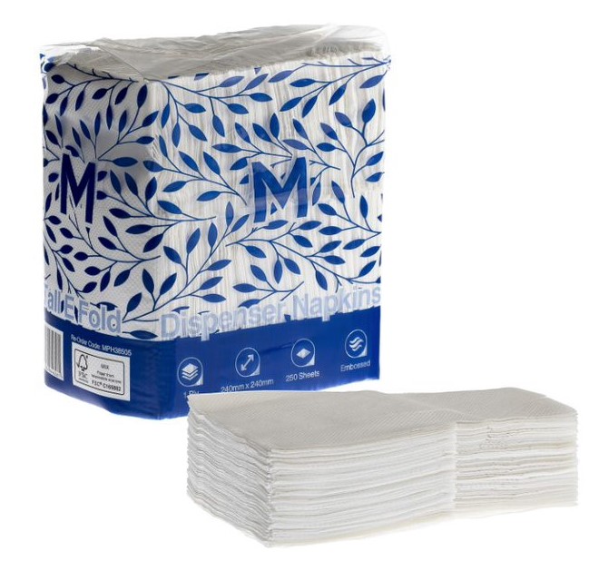 Compact Dispenser Napkins Tall E Fold - White, 240mm x 240mm, 1 Ply, FSC Mix® (5000) 