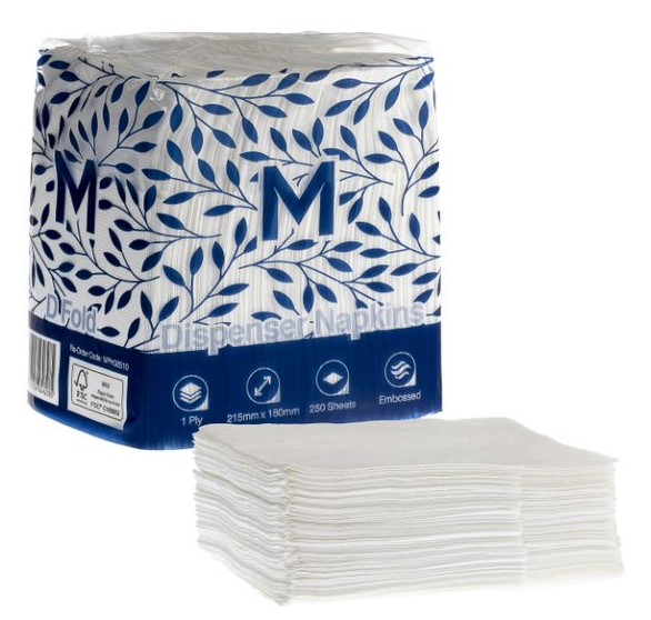 Compact Dispenser Napkins D Fold - White, 180mm x 215mm, 1 Ply, FSC Mix® (5000) 