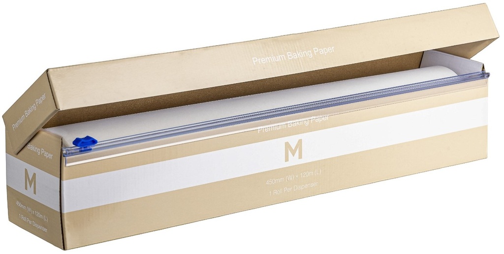 Premium Baking Paper Dispenser - White, 450mm x 120m, 45gsm (6) *230C° Resistance   