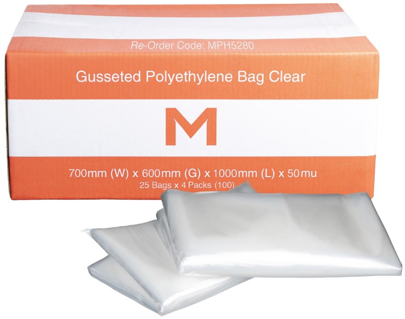 FP Gusseted Polyethylene Bag - Clear, 700mm x 600mm x 1000mm x 50mu (100) 