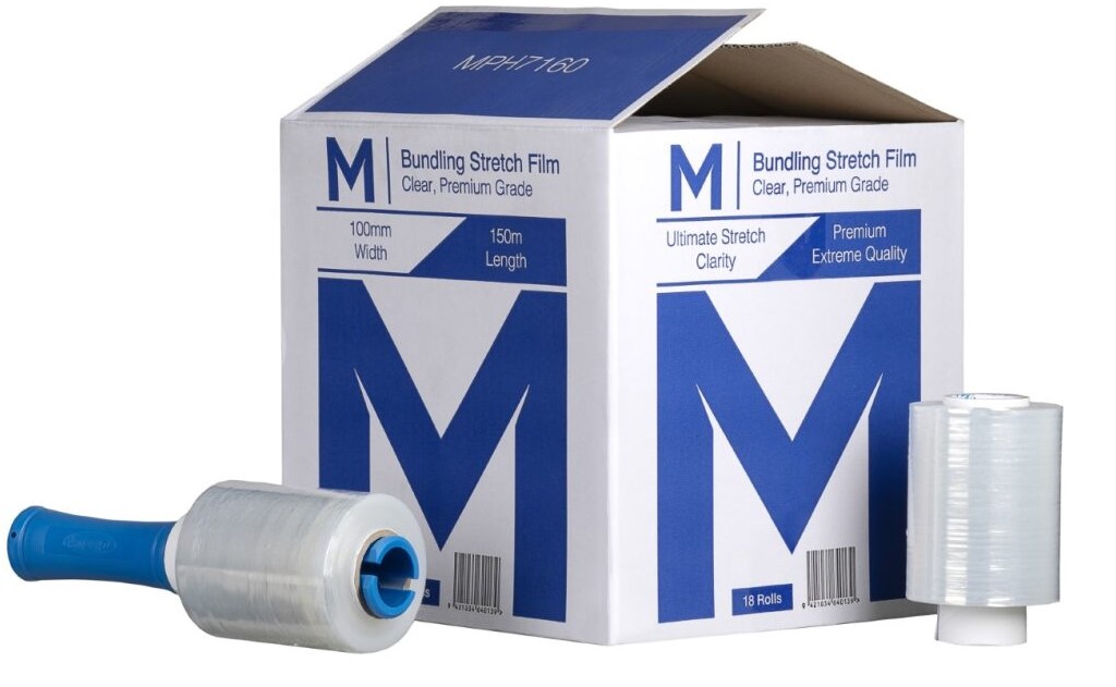 [LMD7160] Cast Bundling Film - Clear, 100mm x 150m x 23mu (18) + 4 Free Handles