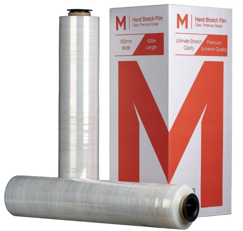 Cast Hand Stretch Film - Clear, 500mm x 500m x 12mu (4) + 4 Free End Caps