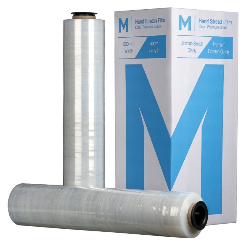 Cast Hand Stretch Film - Clear, 500mm x 400m x 15mu (4) + 4 Free End Caps