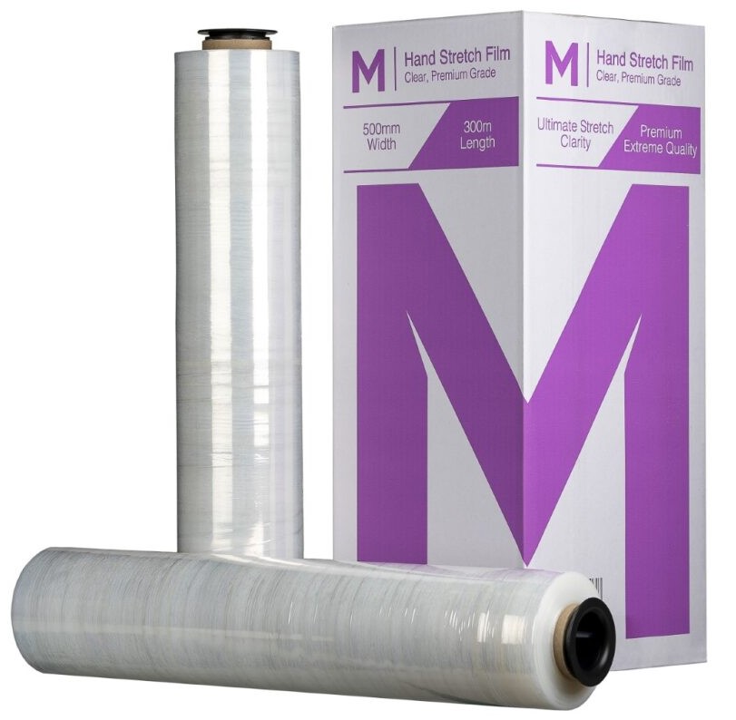 Cast Hand Stretch Film - Clear, 500mm x 300m x 20mu (4) + 4 Free End Caps