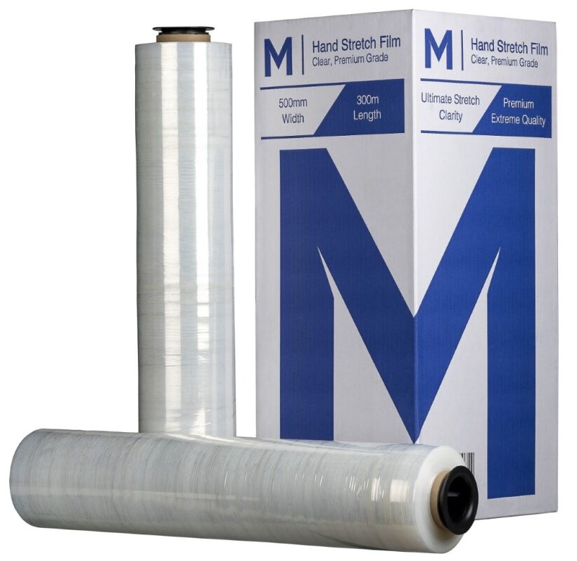 [LMD8080] Cast Hand Stretch Film - Clear, 500mm x 300m x 23mu (4) + 4 Free End Caps