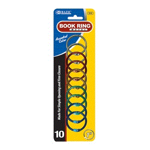 Bazic 1" Asst. Color Metal Book Rings (10/Pack) (12)