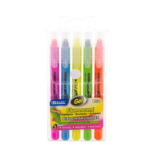 Bazic 5 Fluorescent Gel Highlighters (12)